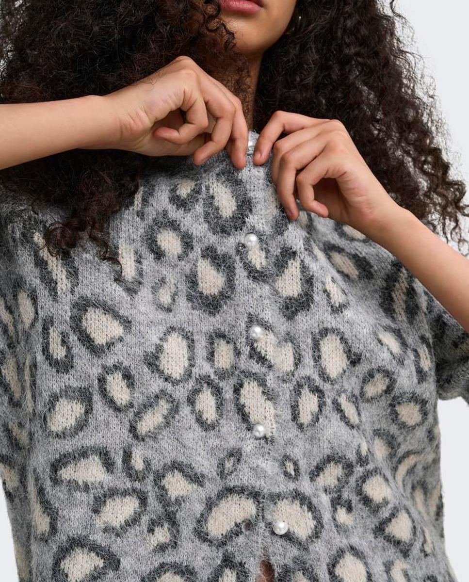 Cárdigan de mujer con cuello redondo y cierre de botones - Only - Gris Gris-5
