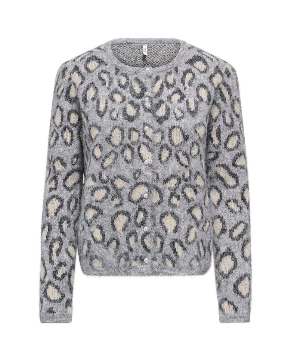 Cárdigan de mujer con cuello redondo y cierre de botones - Only - Gris Gris-7