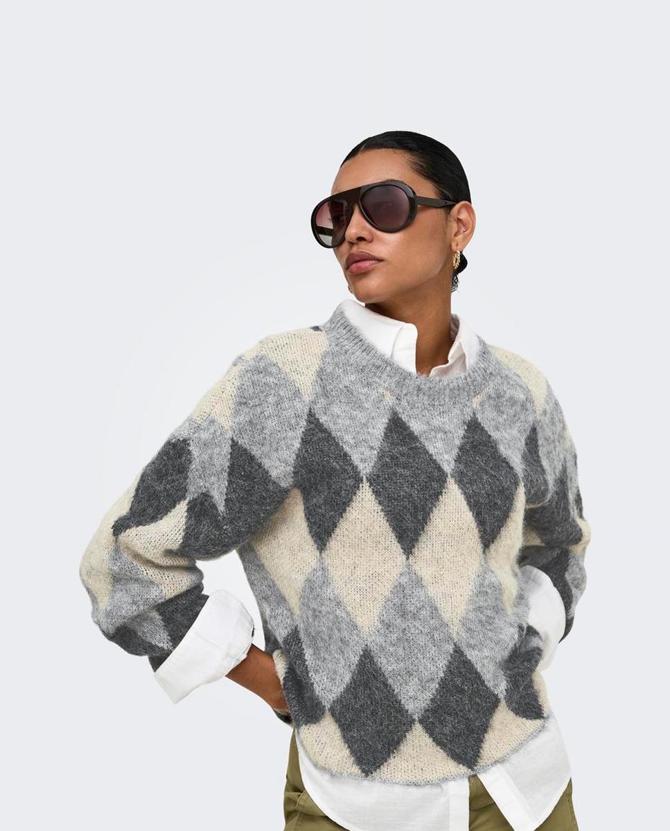 Jersey de mujer con cuello redondo y hombros caídos - Only - Gris Gris-4