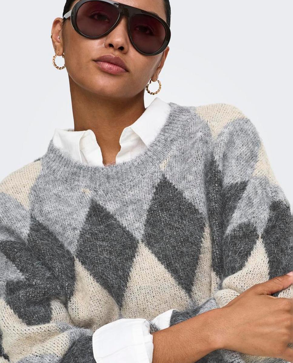 Jersey de mujer con cuello redondo y hombros caídos - Only - Gris Gris-5