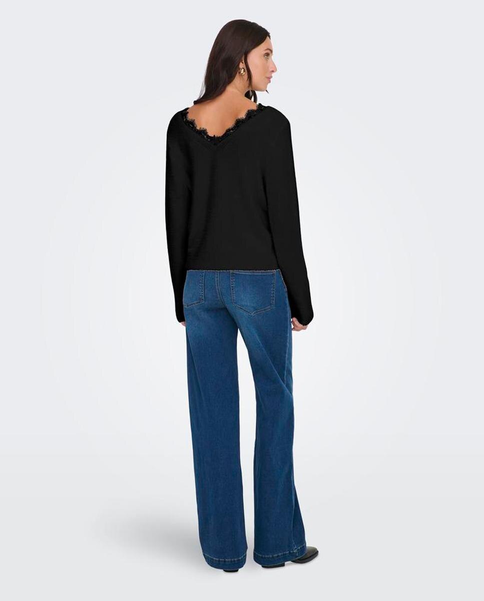 Jersey de mujer con escote pico y detalle de encaje - Only - Negro Negro-2
