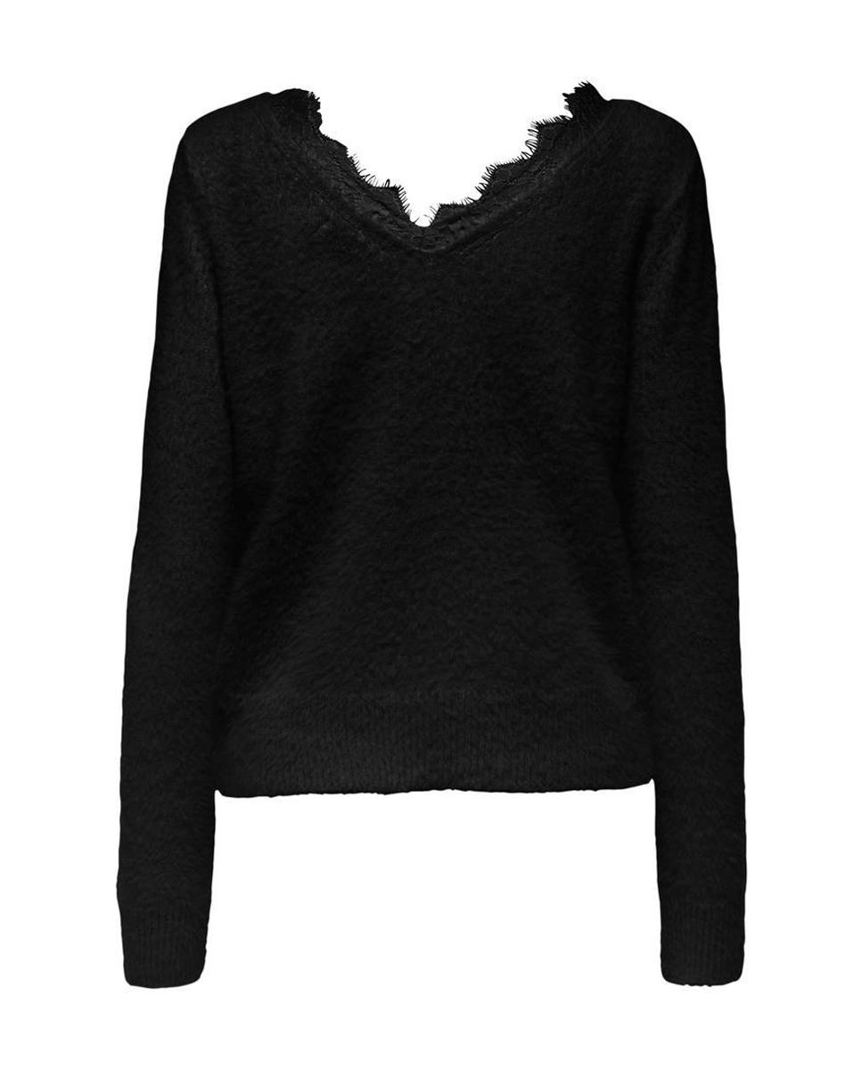Jersey de mujer con escote pico y detalle de encaje - Only - Negro Negro-4