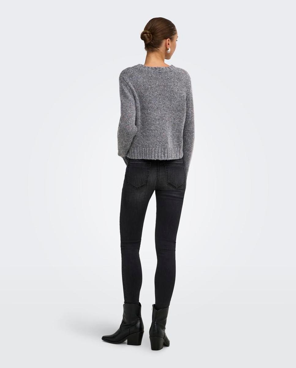 Jersey cropped de mujer con cuello redondo - Only - Gris Gris-2