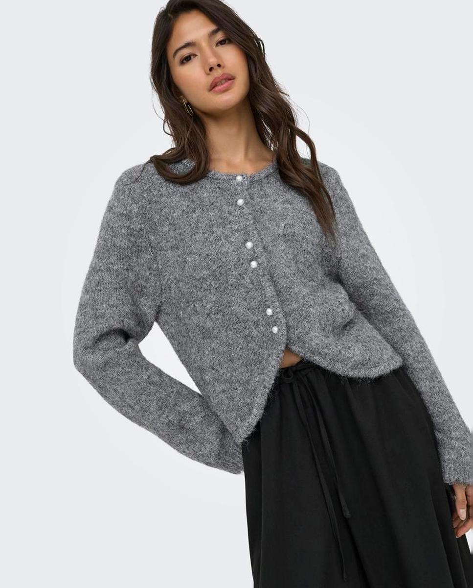 Imagen 4 de Cárdigan de mujer con cuello redondo y cierre de botones - Only - Gris Gris
