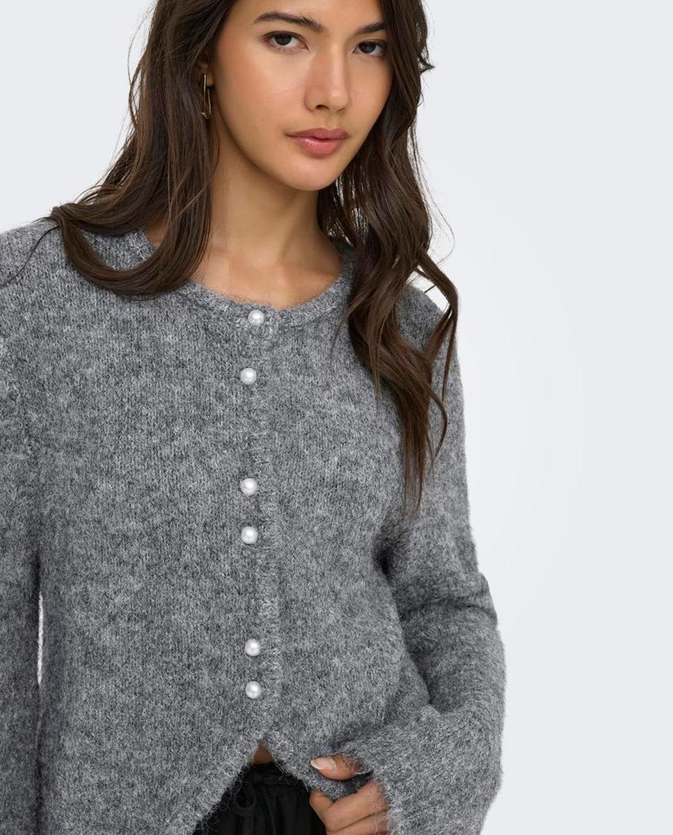 Imagen 5 de Cárdigan de mujer con cuello redondo y cierre de botones - Only - Gris Gris