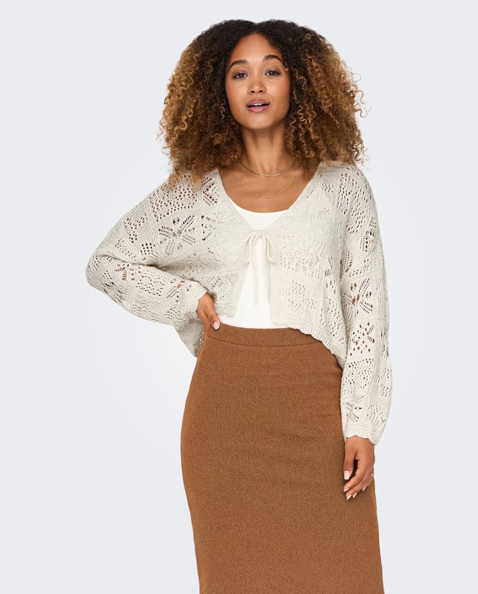 Cárdigan de mujer de manga larga y cierre con lazada - Only - Blanco Blanco-1