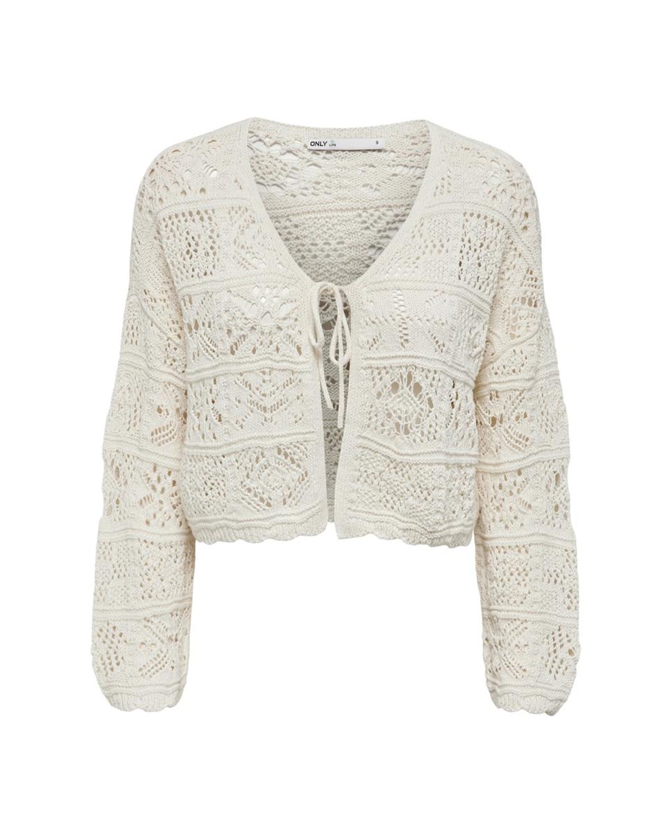 Cárdigan de mujer de manga larga y cierre con lazada - Only - Blanco Blanco-4