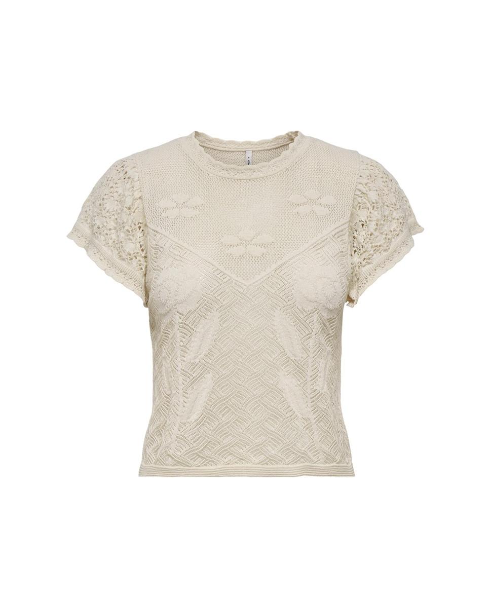 Top de mujer y de punto de manga corta - Only - Crema Crema-3