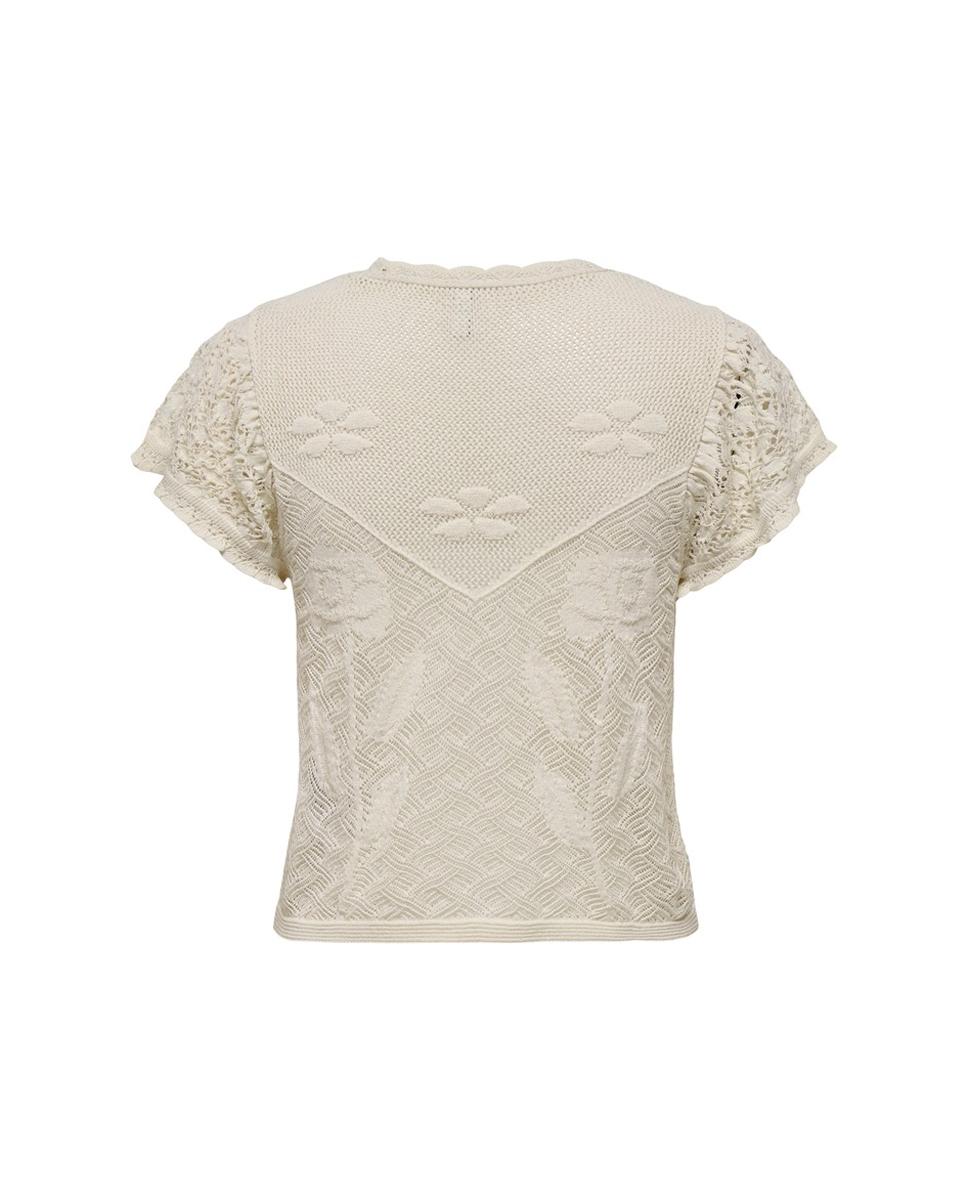 Top de mujer y de punto de manga corta - Only - Crema Crema-4