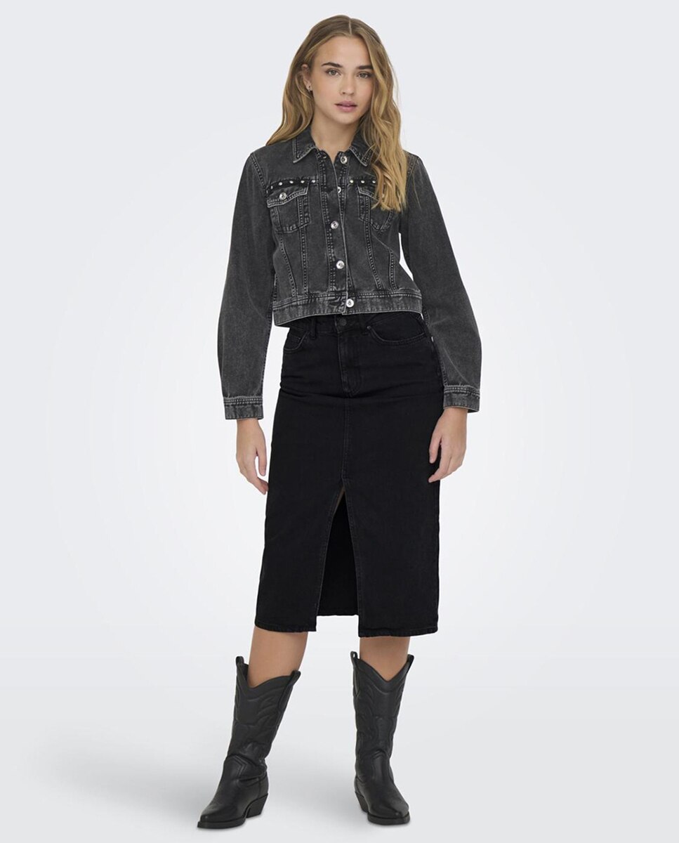 Saia Midi de Ganga com Abertura Preto-1