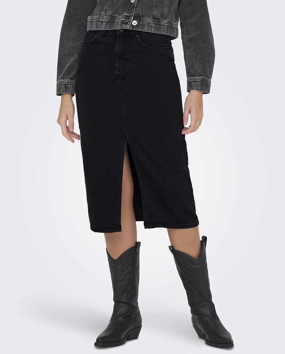 Saia Midi de Ganga com Abertura Preto-2