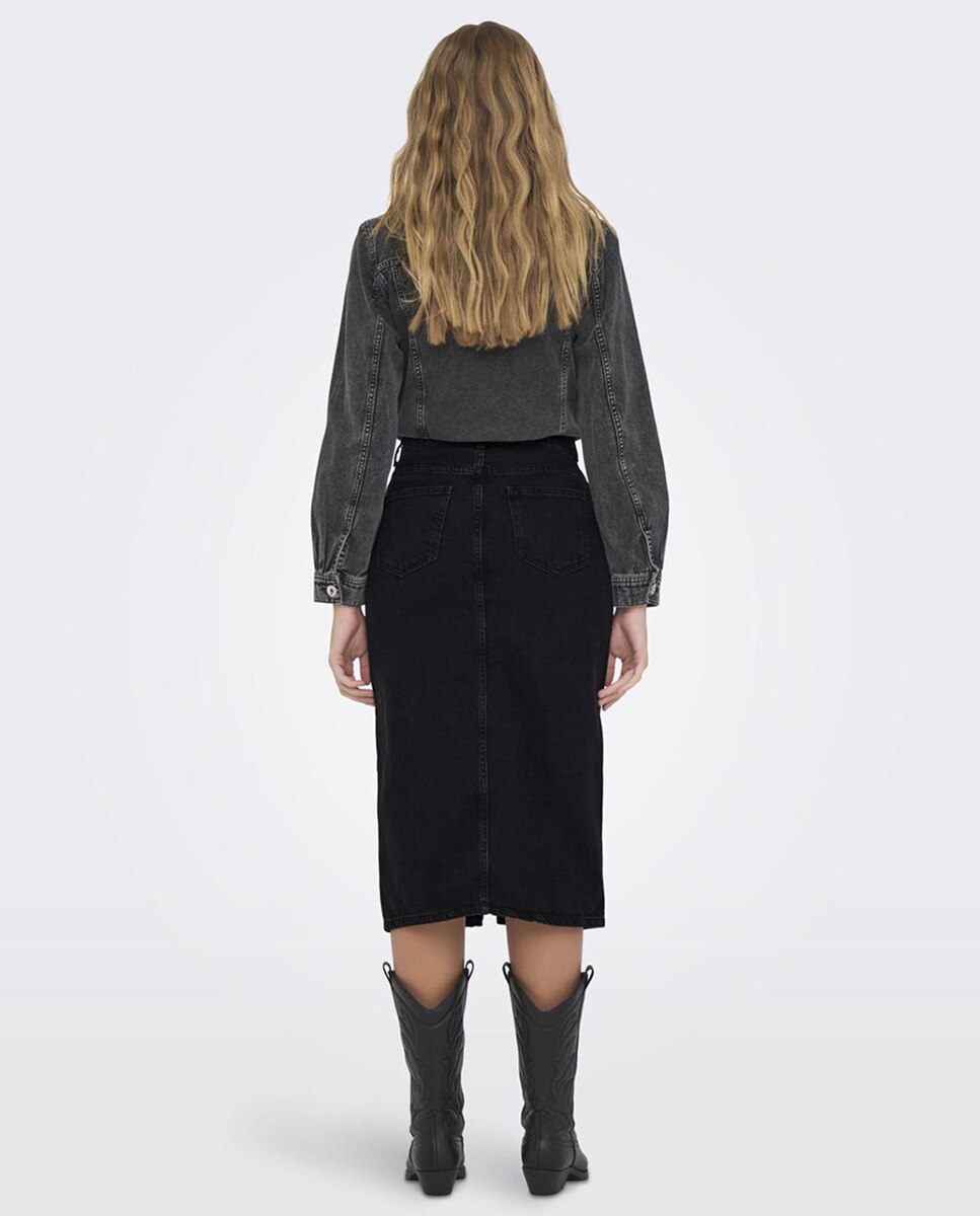 Saia Midi de Ganga com Abertura Preto-3