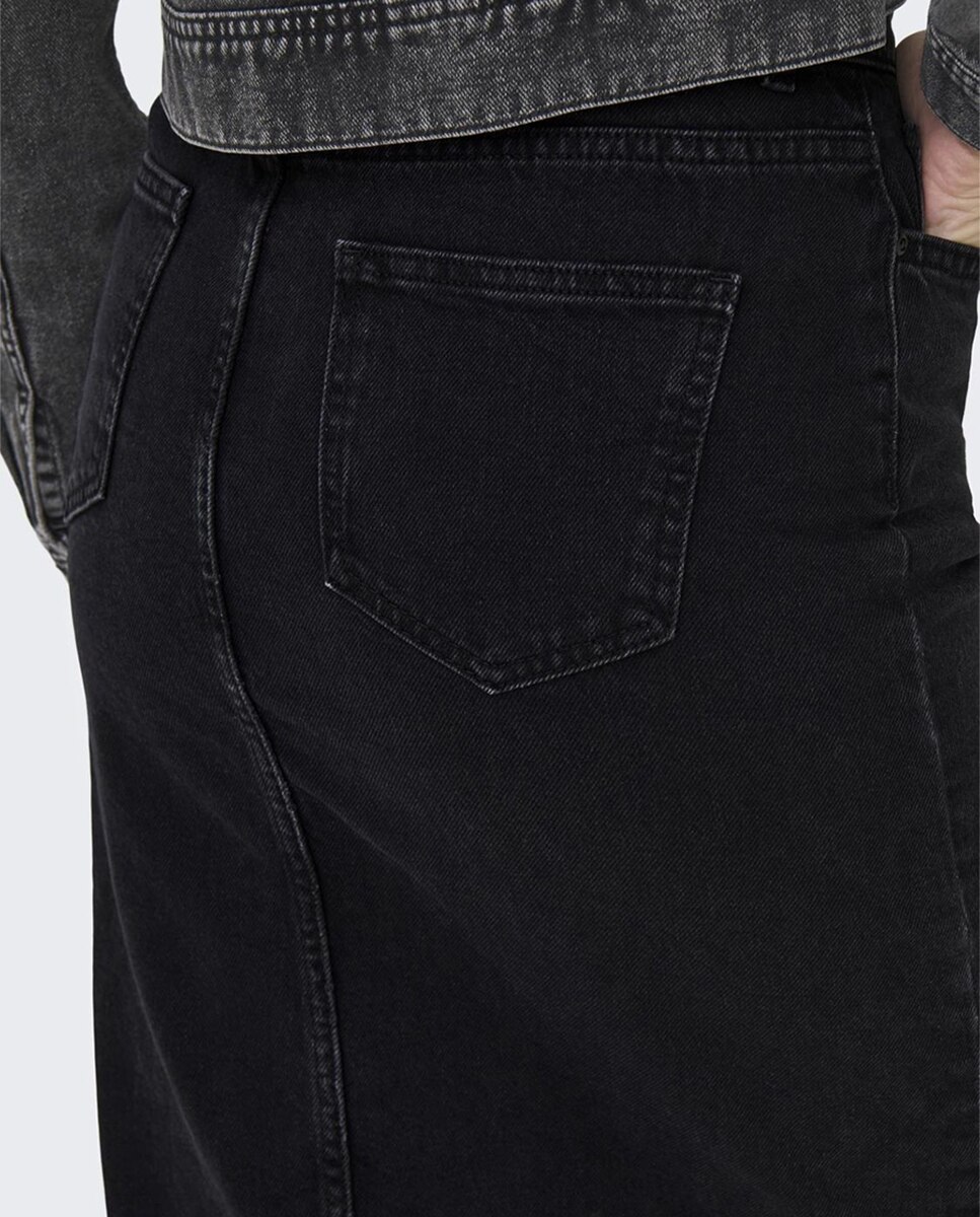 Saia Midi de Ganga com Abertura Preto-4