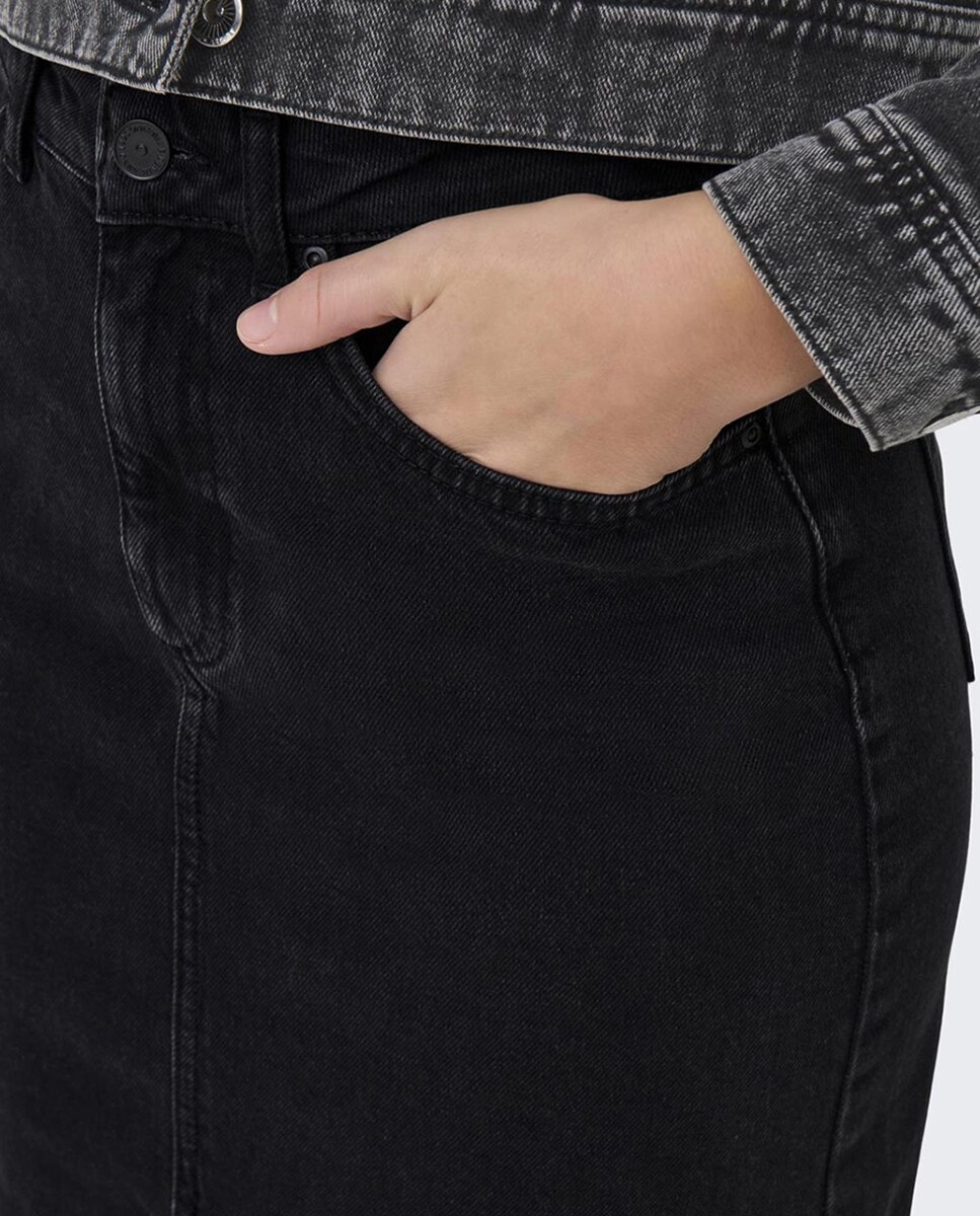 Saia Midi de Ganga com Abertura Preto-6