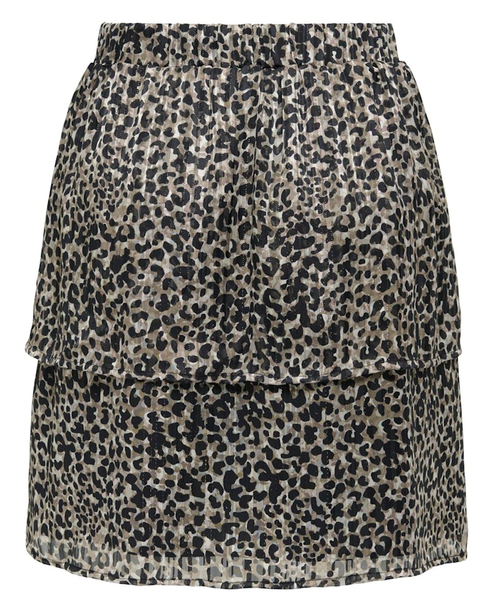 Saia Curta Estampada com Folhos Preto-7