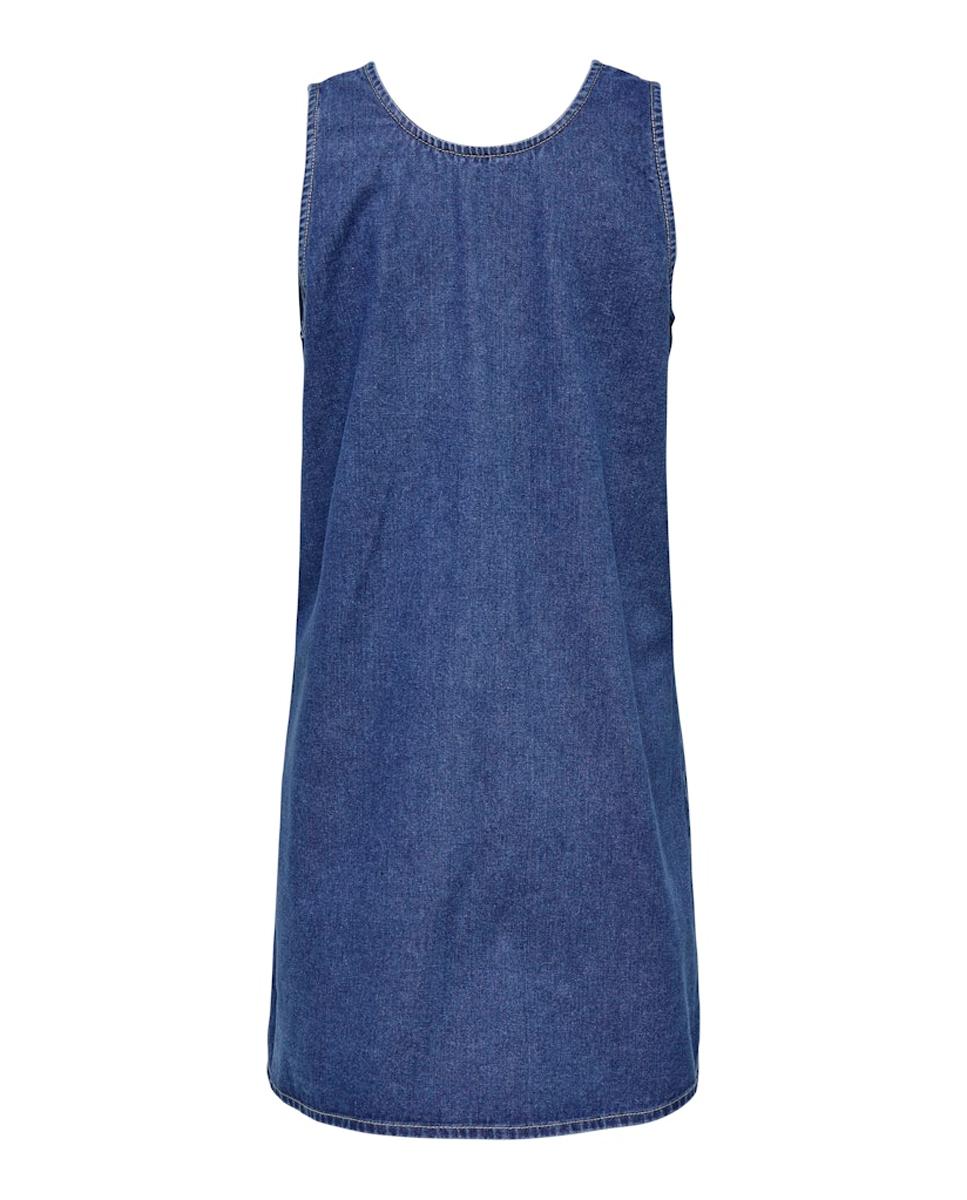 Vestido de Ganga Curto sem Mangas e com Laços Azul-2