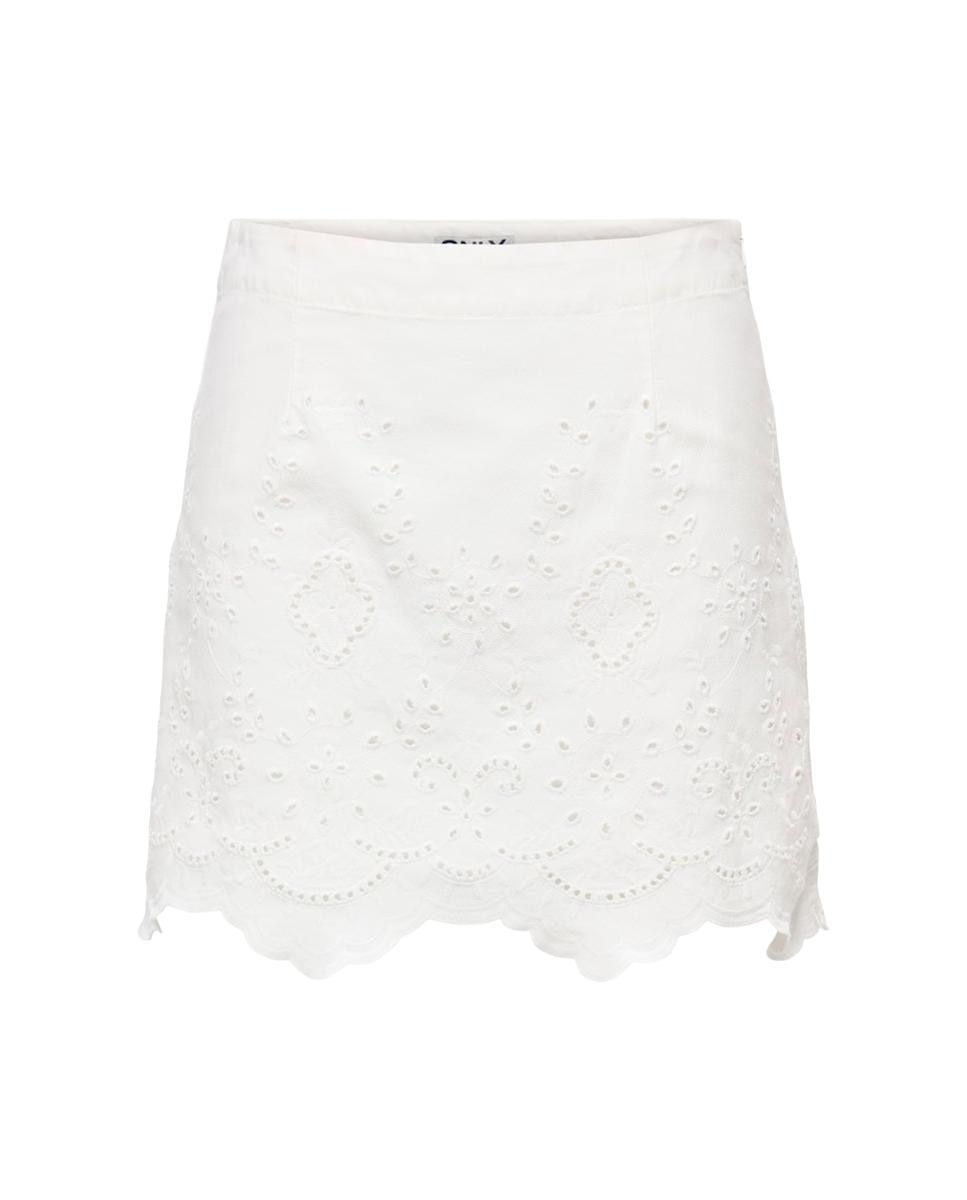 Saia de Cintura Subida com Fecho de Correr Oculto Lateral Branco-4