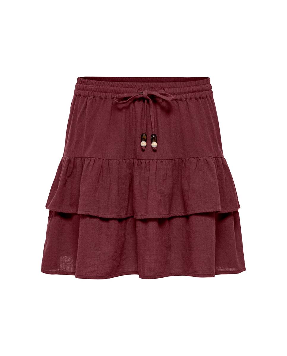 Saia Curta com Cintura Elástica e Fecho de Cordão Bordeaux-4