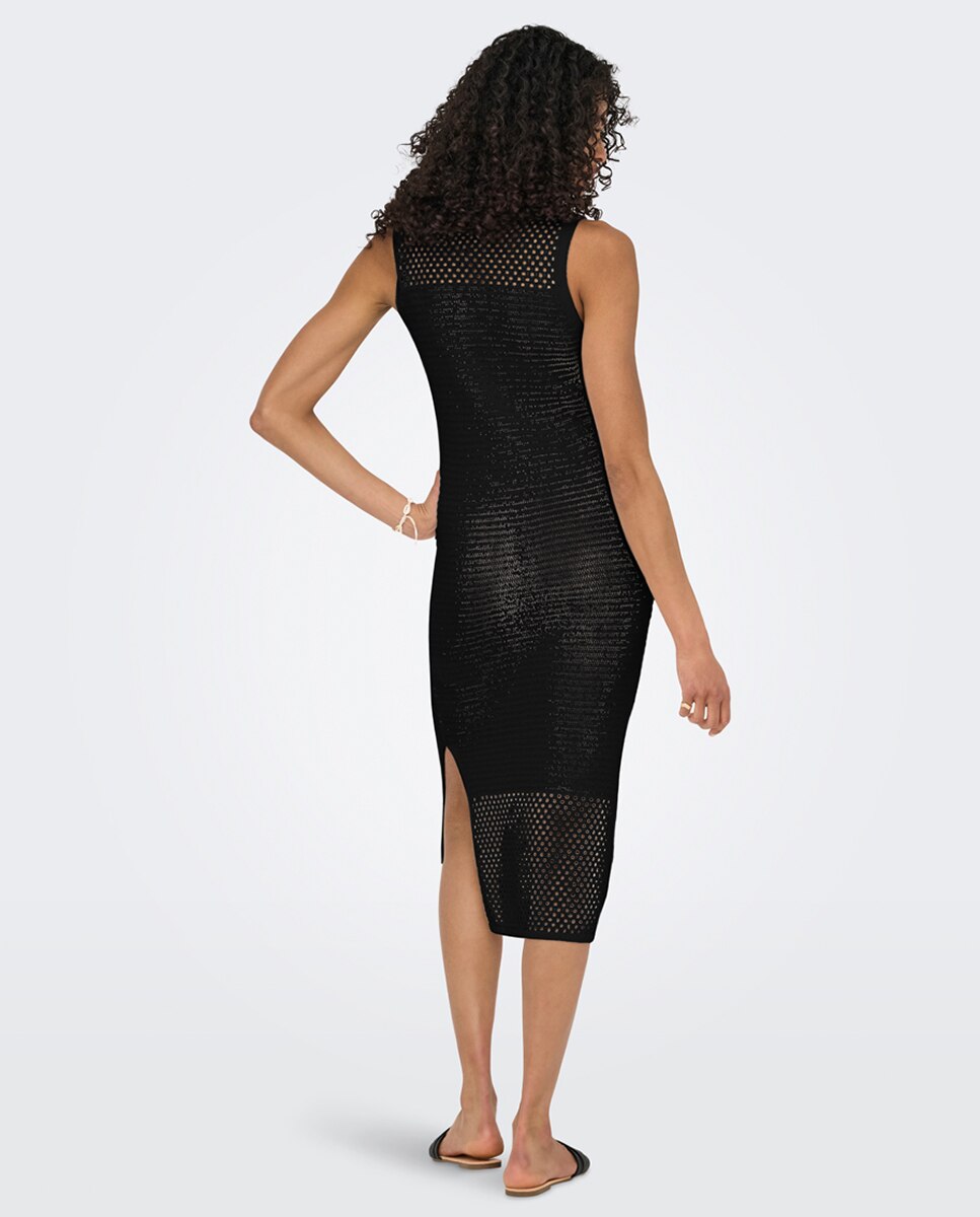 Vestido comprido de malha justo Preto-2
