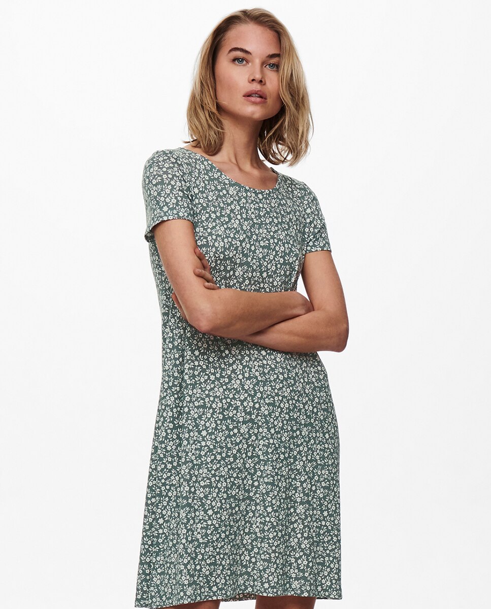 Vestido mini de manga curta e detalhe nas costas Verde-escuro-2