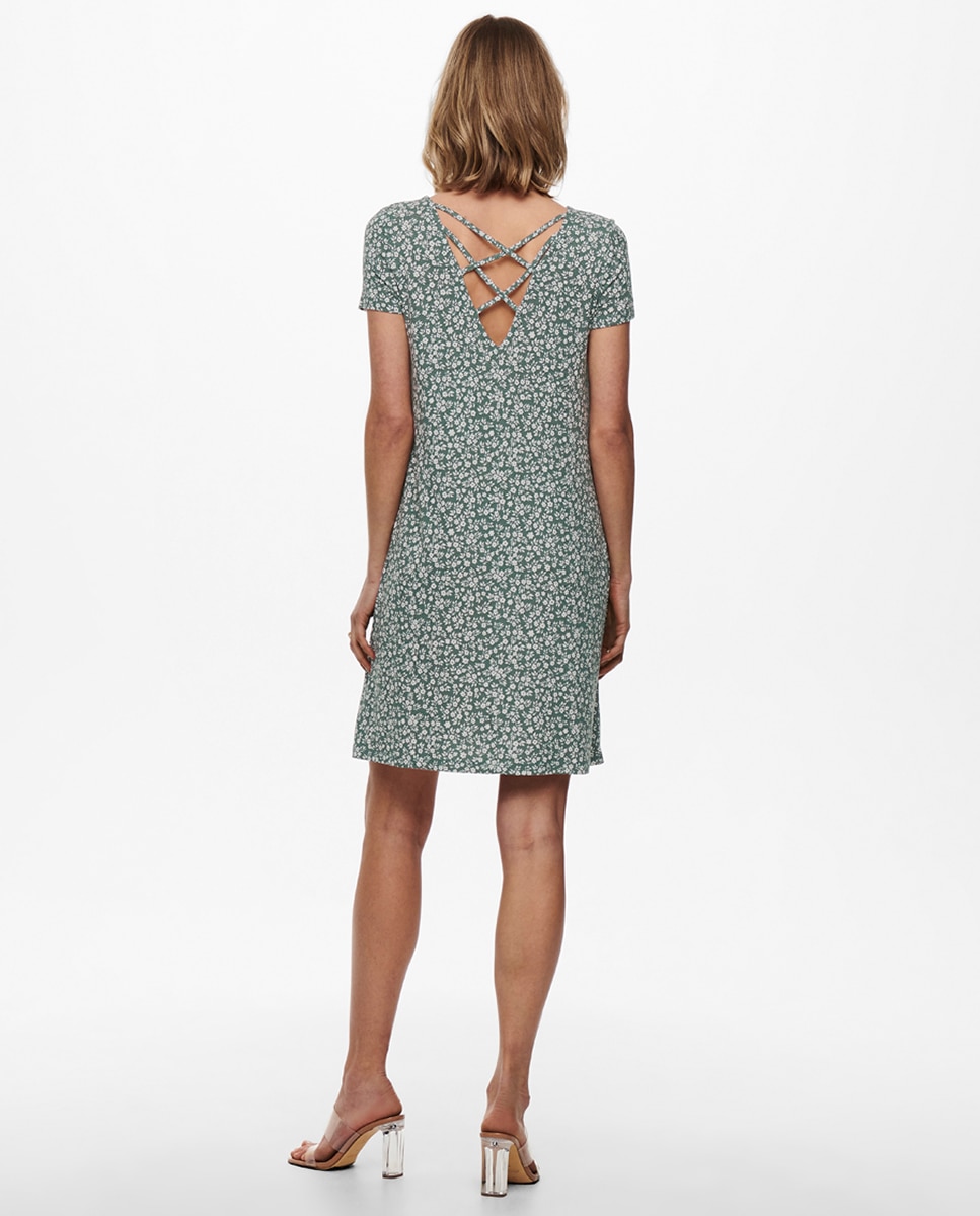 Vestido mini de manga curta e detalhe nas costas Verde-escuro-3