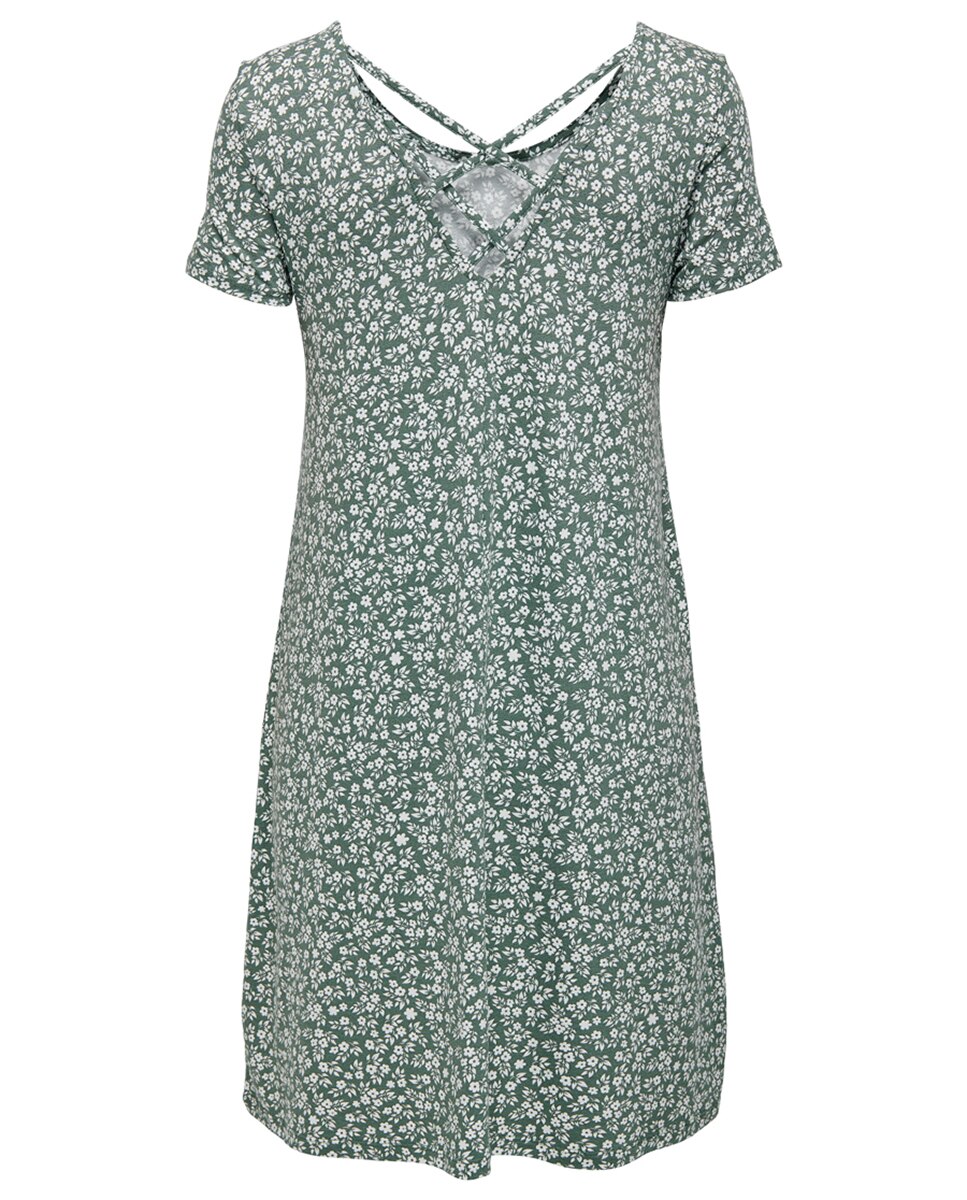 Vestido mini de manga curta e detalhe nas costas Verde-escuro-6