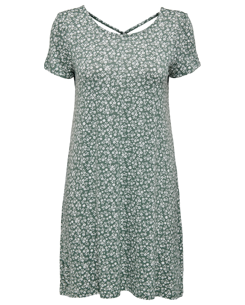 Vestido mini de manga curta e detalhe nas costas Verde-escuro-7