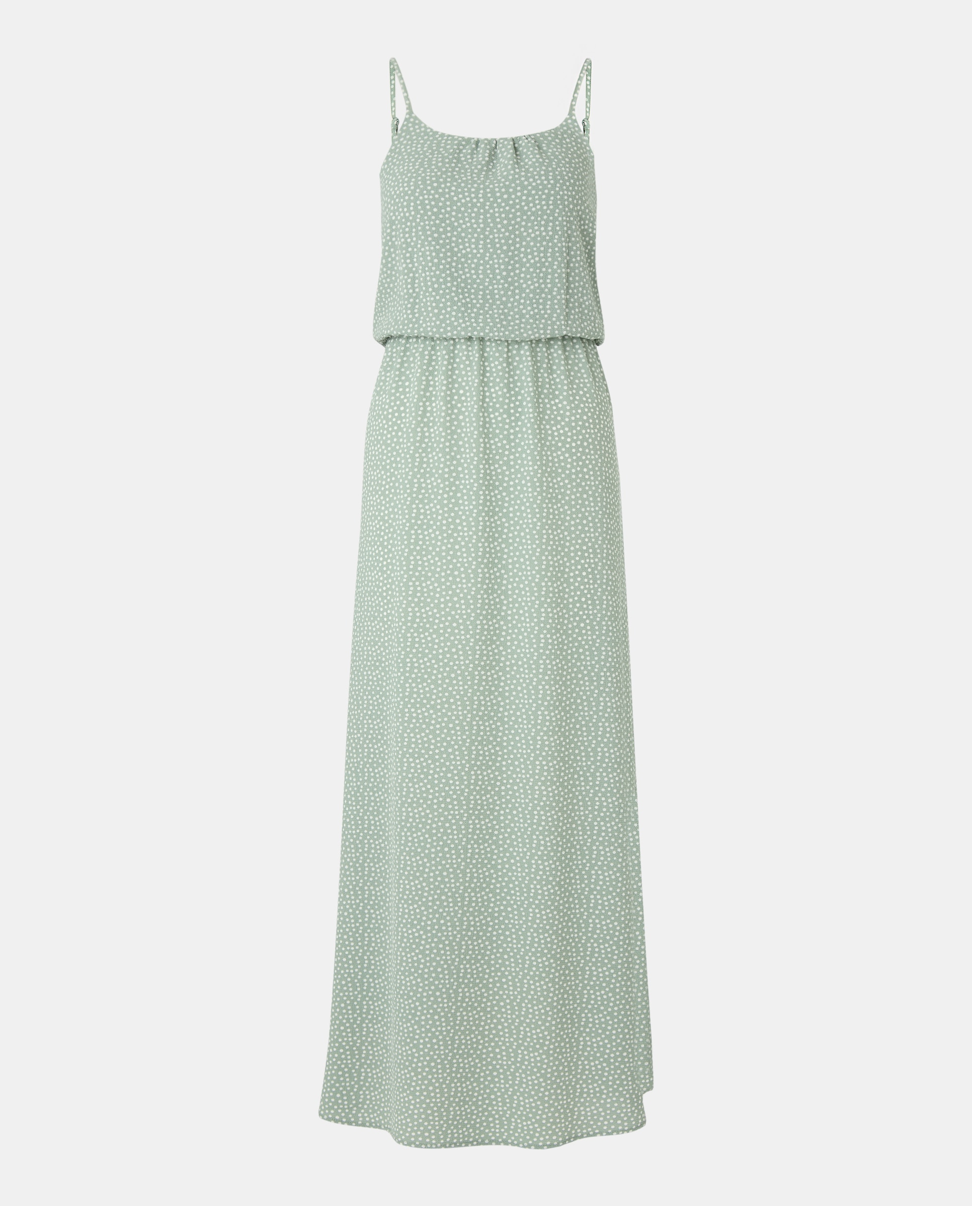 Vestido comprido de alças finas e tecido fluido Verde-4