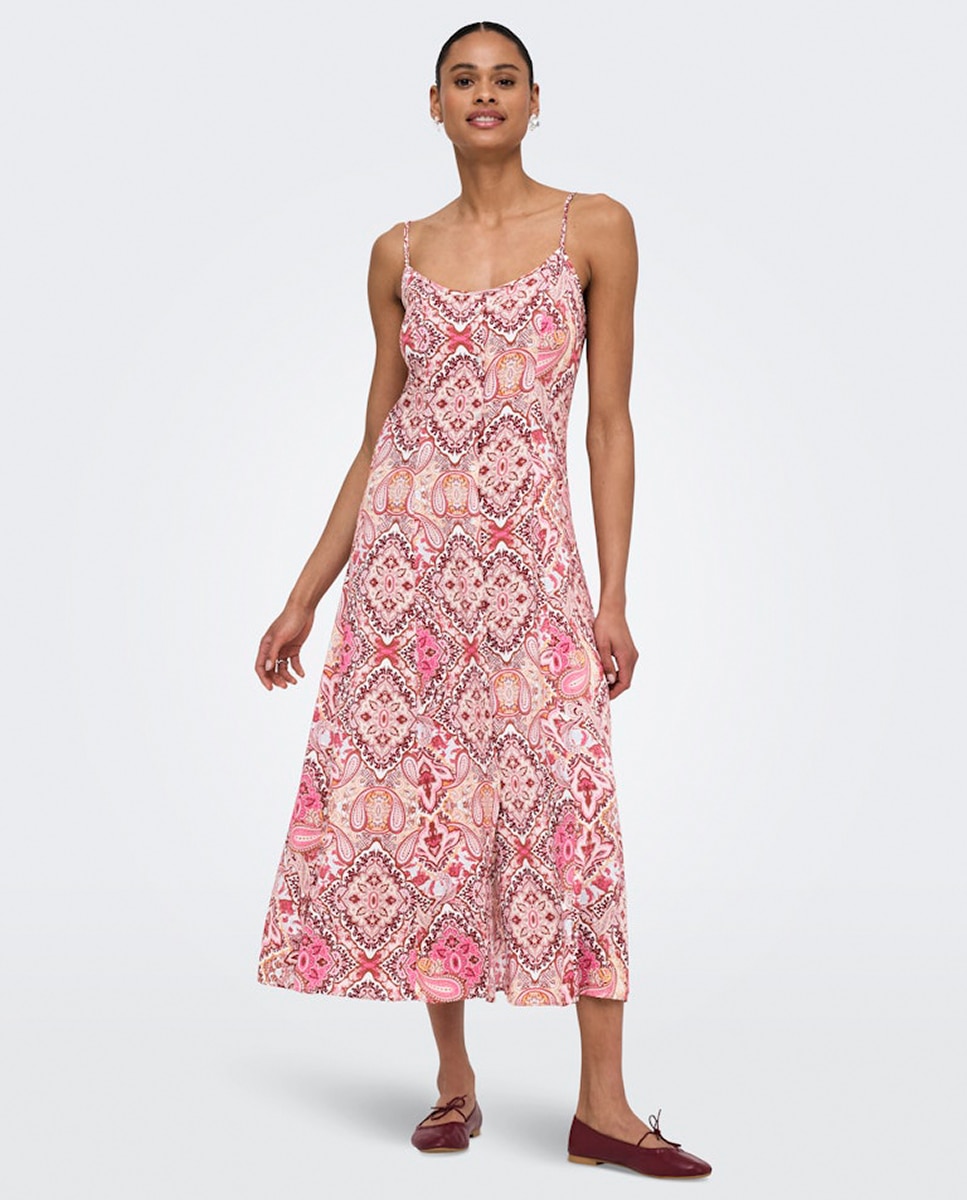 Vestido Comprido Estampado Rosa-1