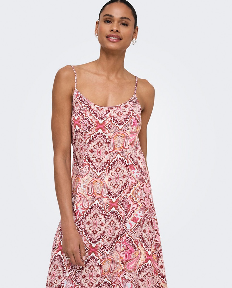 Vestido Comprido Estampado Rosa-2