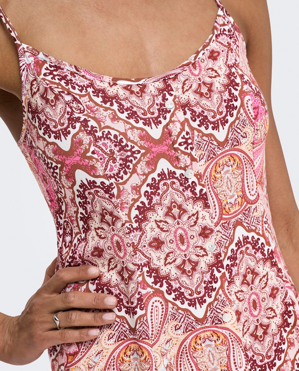 Vestido Comprido Estampado Rosa-3