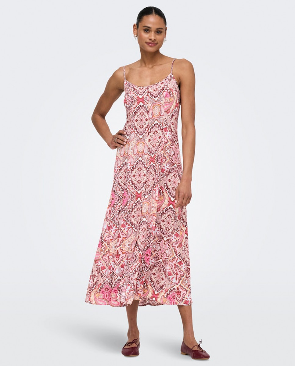Vestido Comprido Estampado Rosa-4