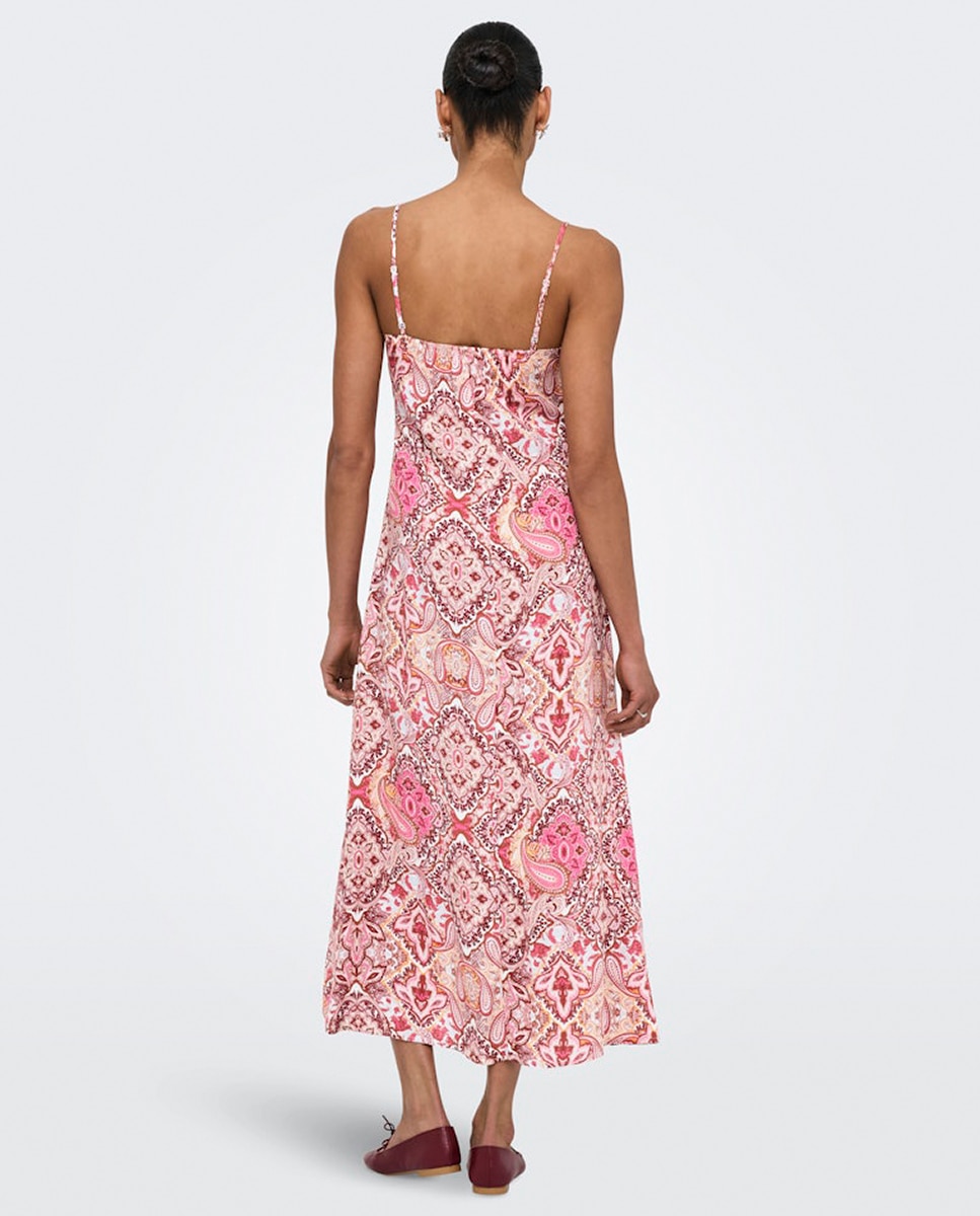 Vestido Comprido Estampado Rosa-5