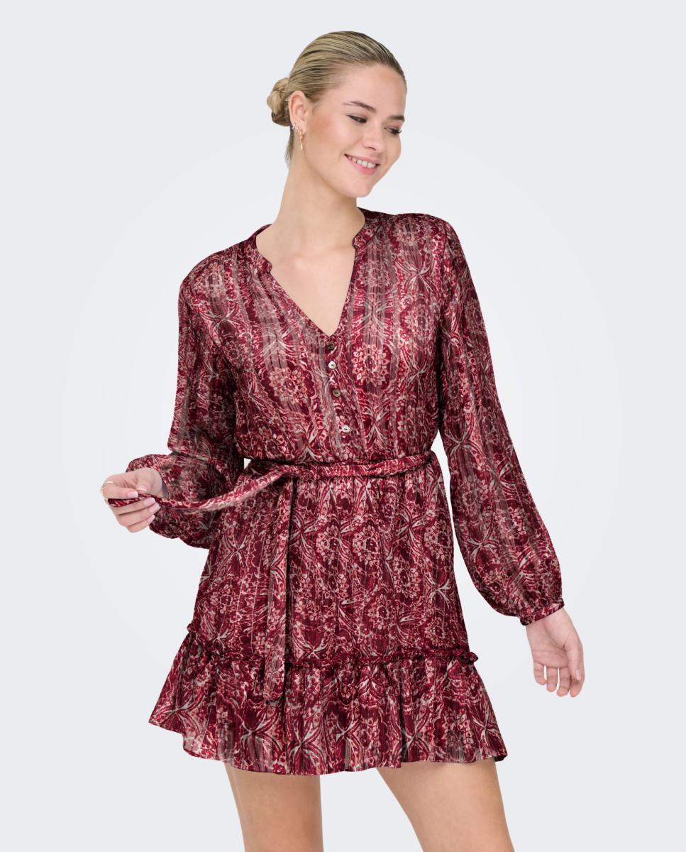 Imagem 0 de Vestido Curto de Manga Comprida e Estampado