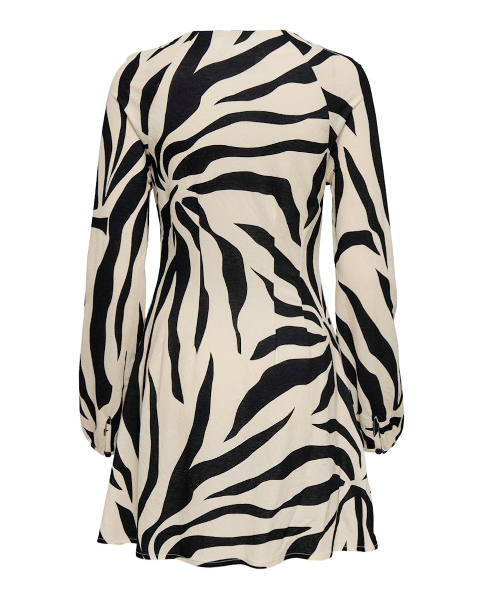 Vestido Curto Estampado com Manga Comprida Preto-6