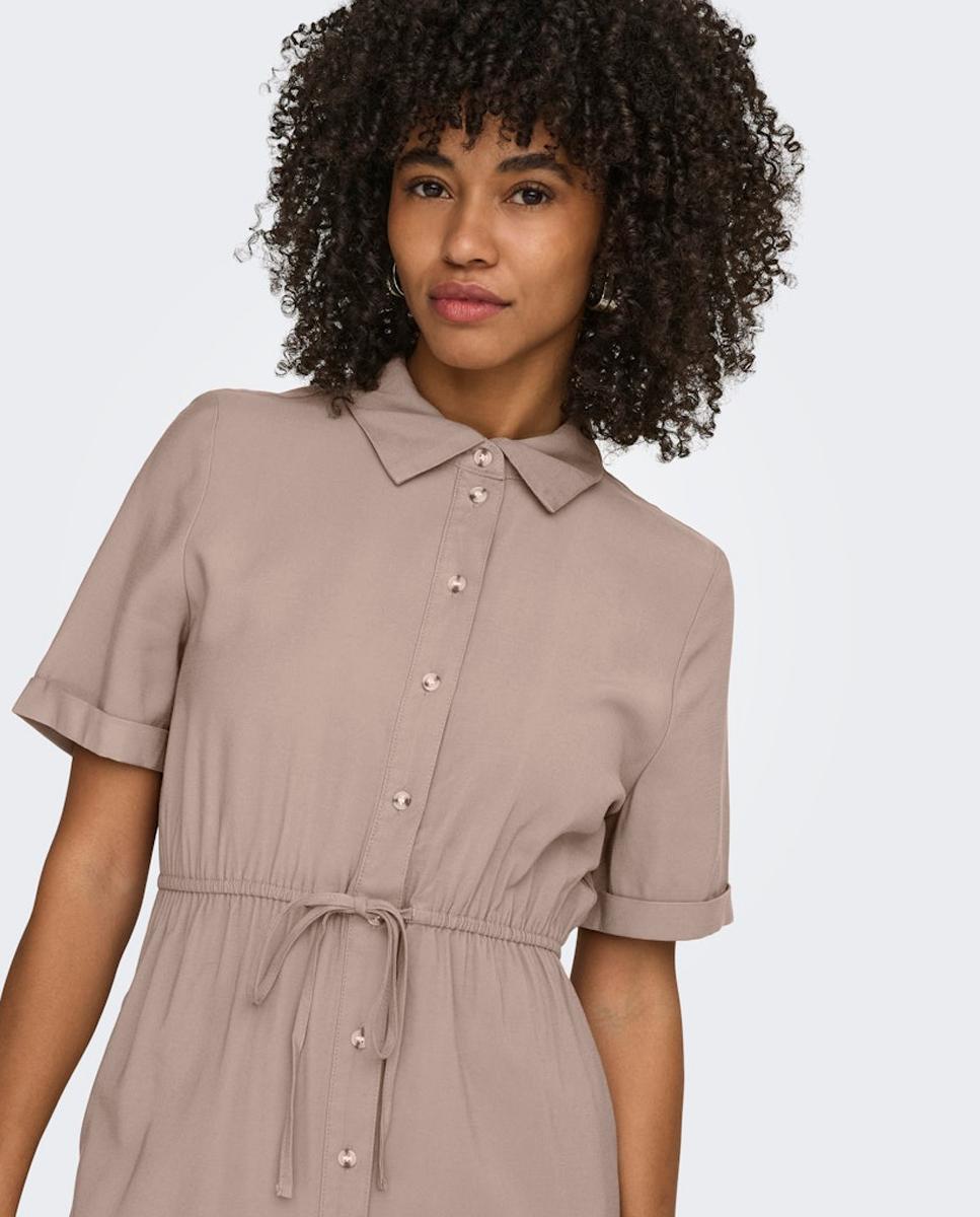 Vestido Camiseiro Comprido com Manga 2/4 Bege-2