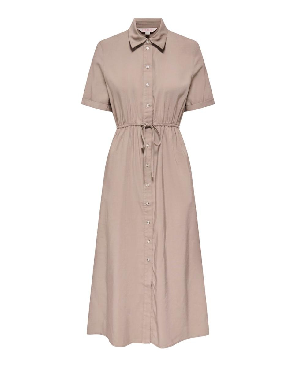 Vestido Camiseiro Comprido com Manga 2/4 Bege-6