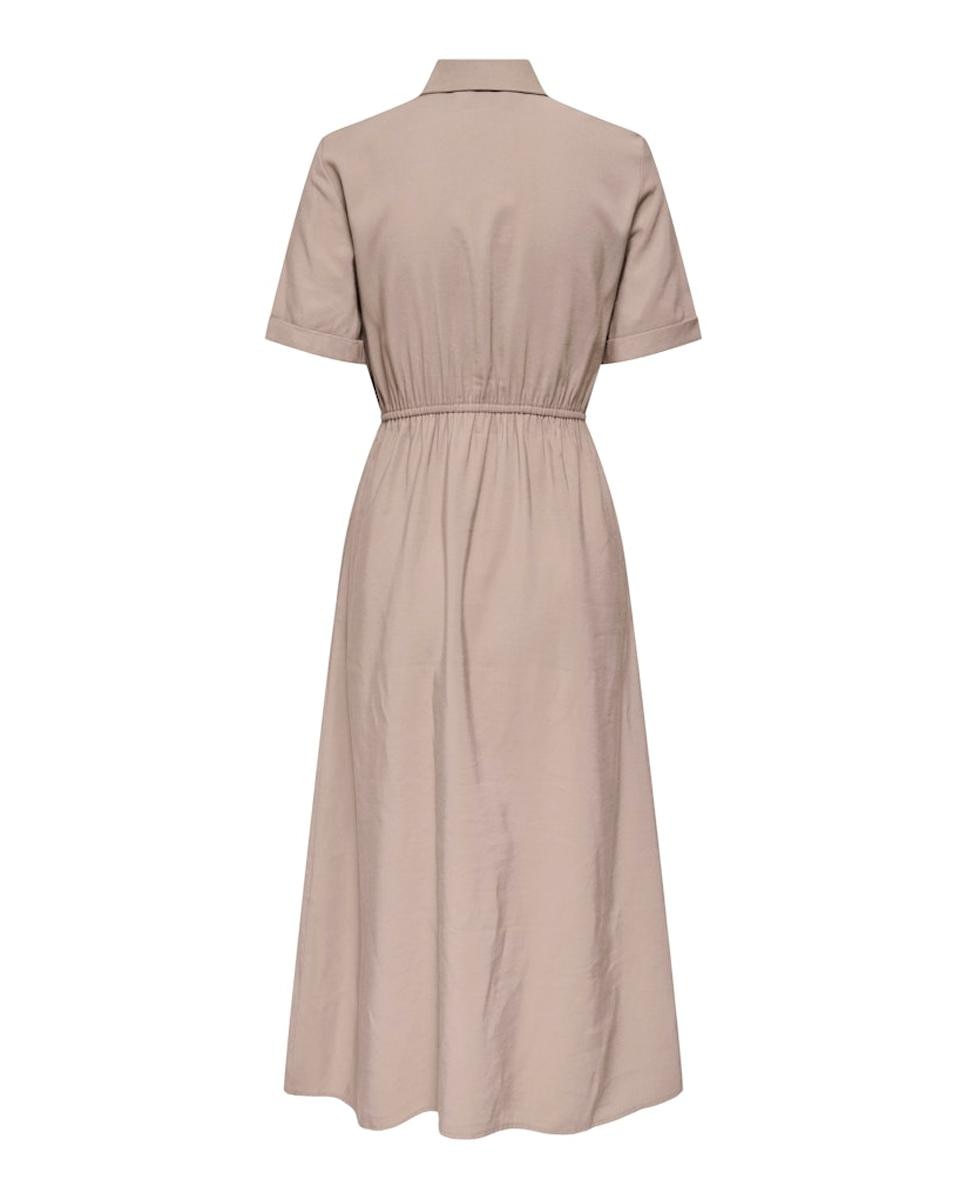 Vestido Camiseiro Comprido com Manga 2/4 Bege-7