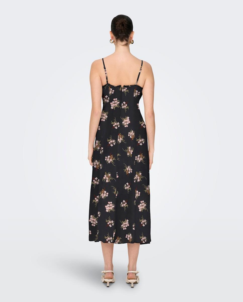 Vestido Midi de Alças com Fecho de Correr Preto-2