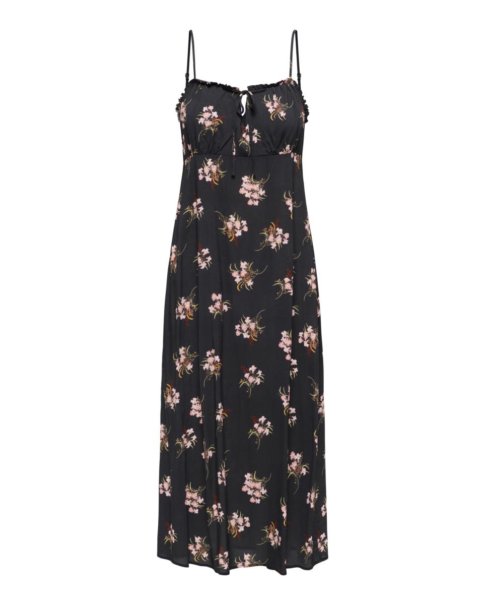 Vestido Midi de Alças com Fecho de Correr Preto-3