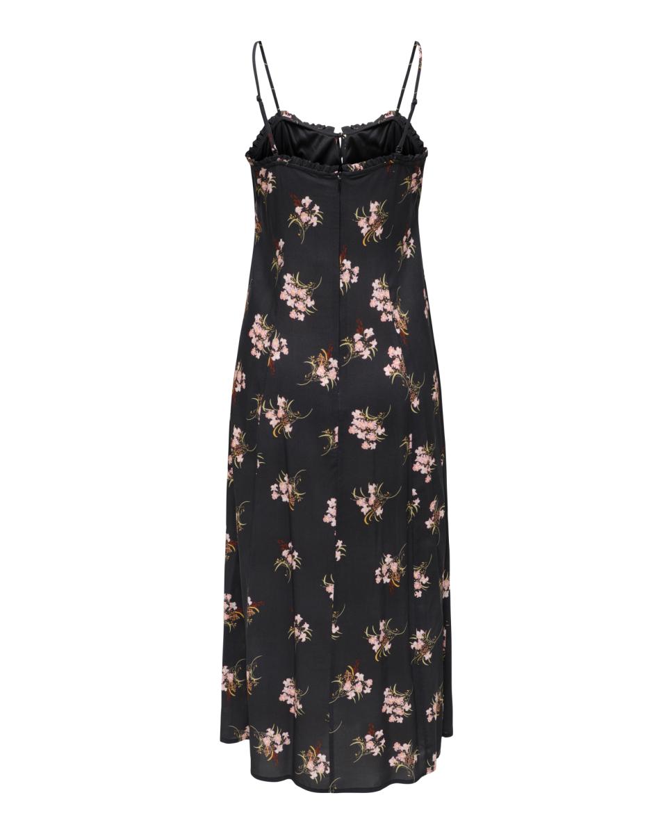Vestido Midi de Alças com Fecho de Correr Preto-4