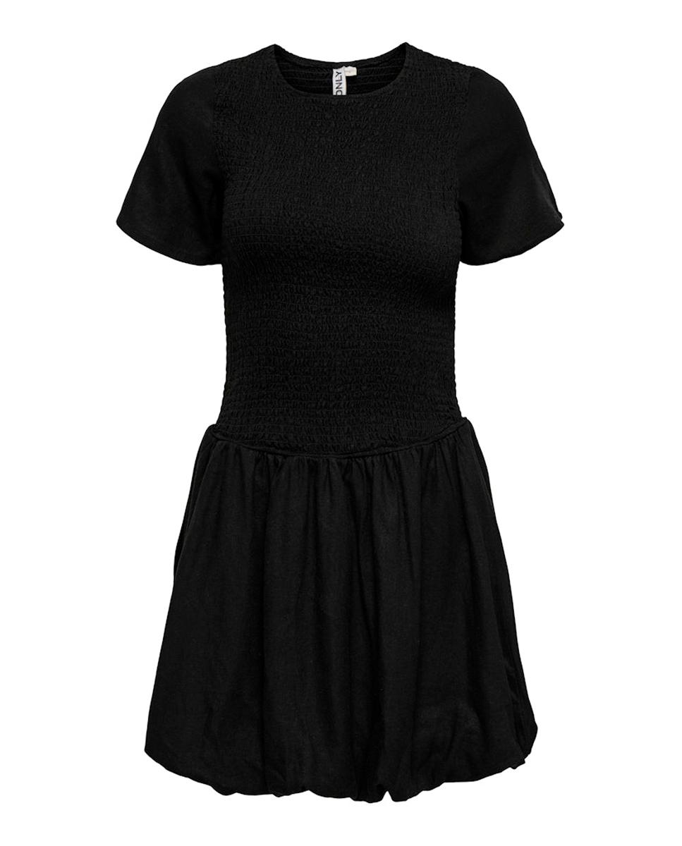 Vestido de manga curta com decote redondo Preto-3