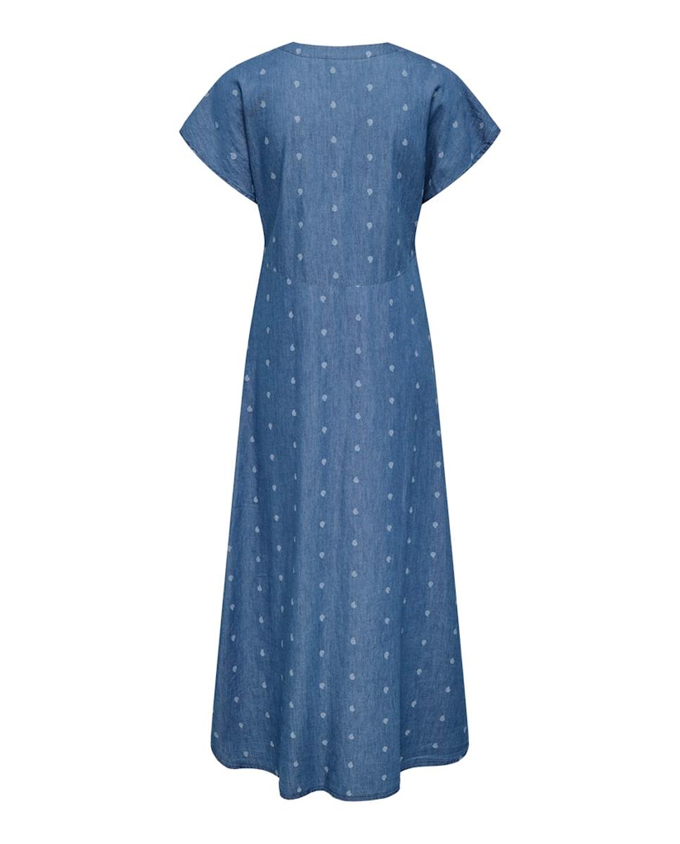 Vestido largo de manga corta con cierre de botones - Only - Azul Azul-4