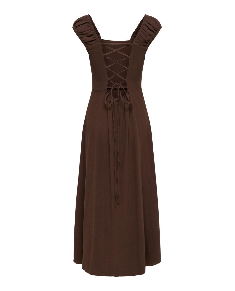 Vestido Comprido de Alças Largas com Costas Descobertas Castanho-2
