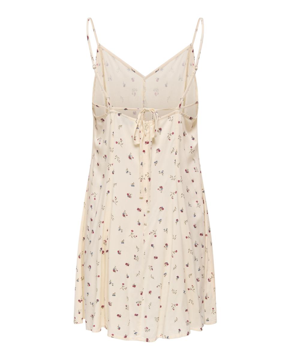 Vestido Curto Estampado de Alças Finas Creme-2