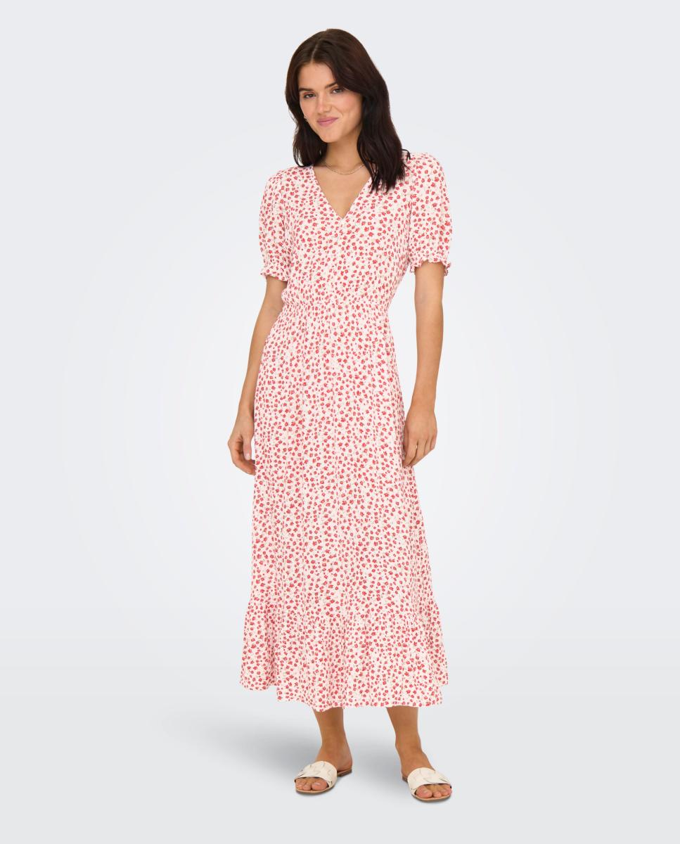 Imagem 0 de Vestido Comprido com Decote em Bico e Manga Curta