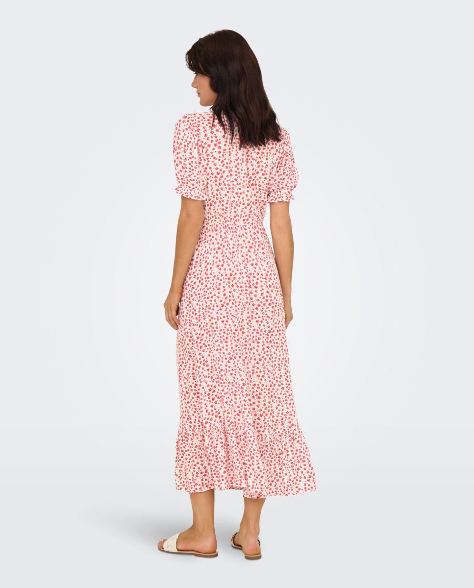 Vestido Comprido com Decote em Bico e Manga Curta Vermelho-2