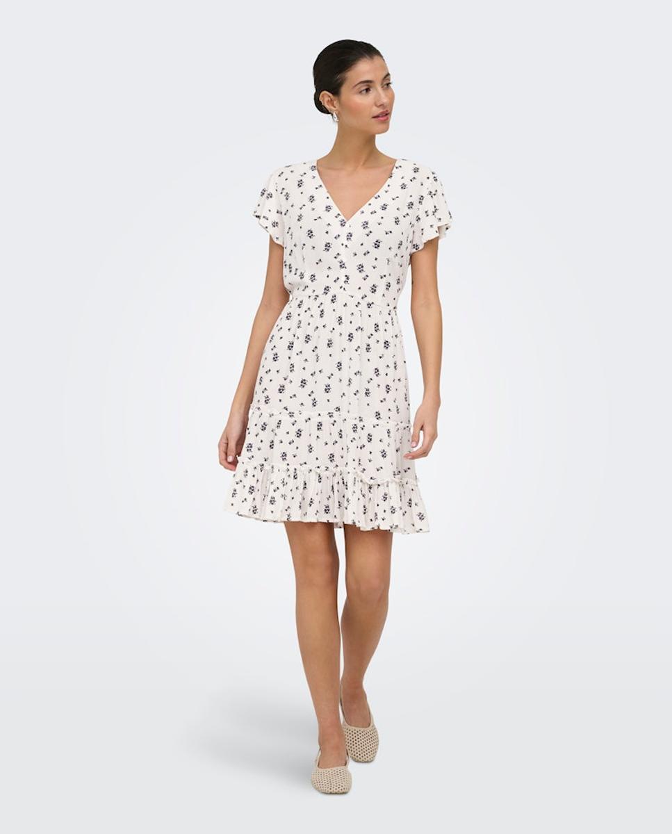 Imagem 0 de Vestido Curto com Decote em Bico e Fecho de Botões