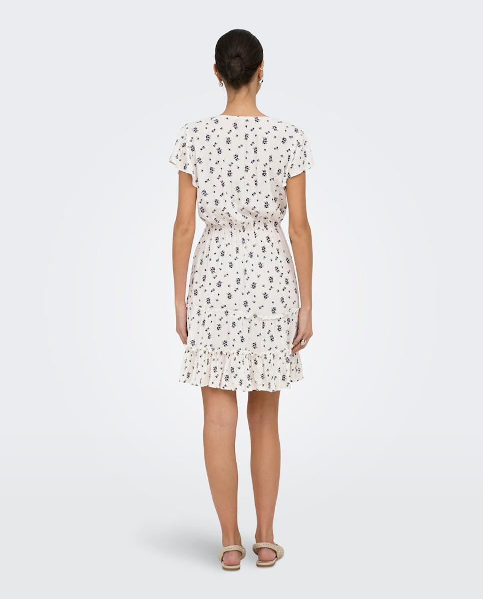 Vestido Curto com Decote em Bico e Fecho de Botões Branco-2