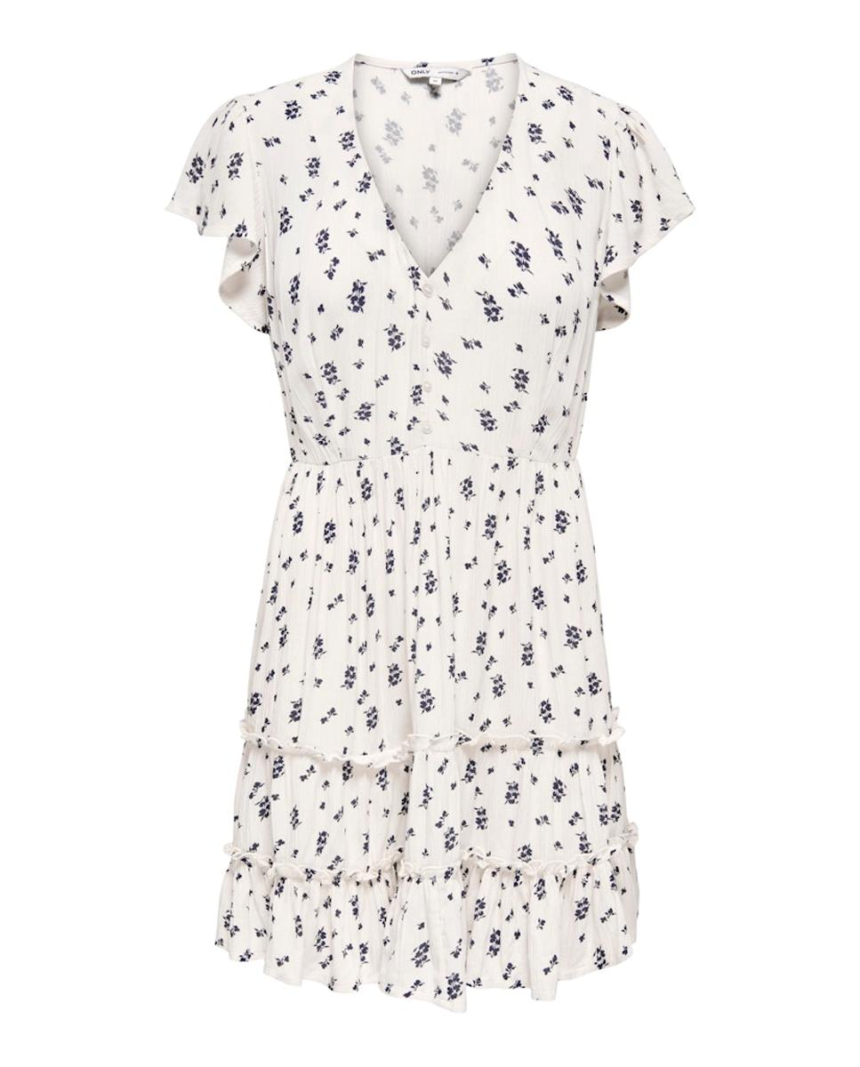 Vestido Curto com Decote em Bico e Fecho de Botões Branco-3